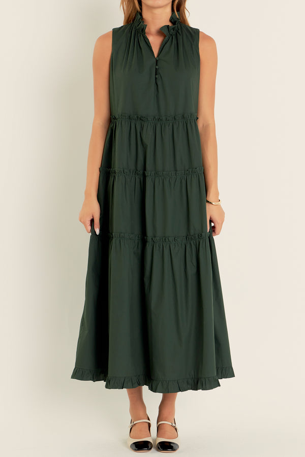 English Factory Sleeveless Ruffled Maxi Dress OLIVE