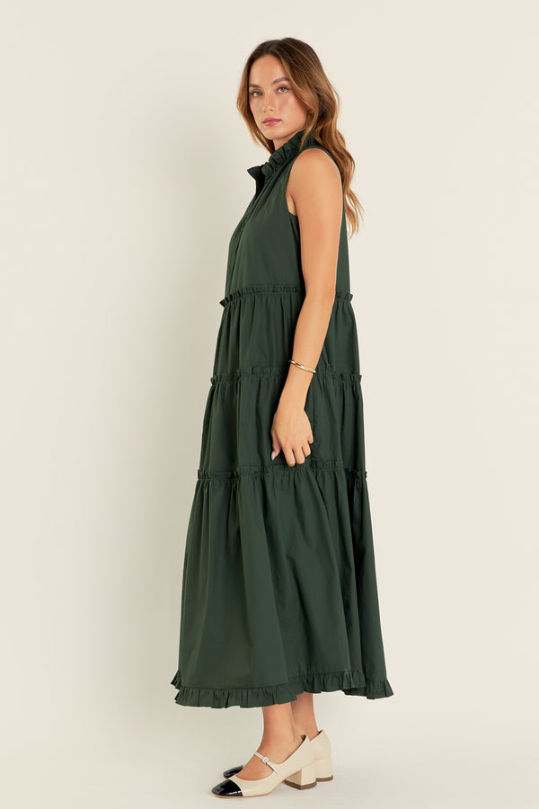 English Factory Sleeveless Ruffled Maxi Dress OLIVE