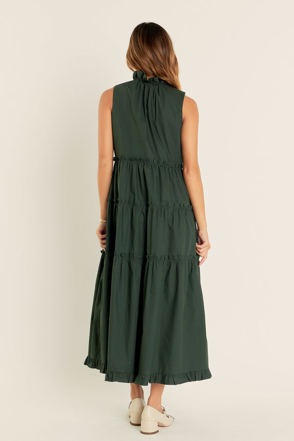 English Factory Sleeveless Ruffled Maxi Dress OLIVE