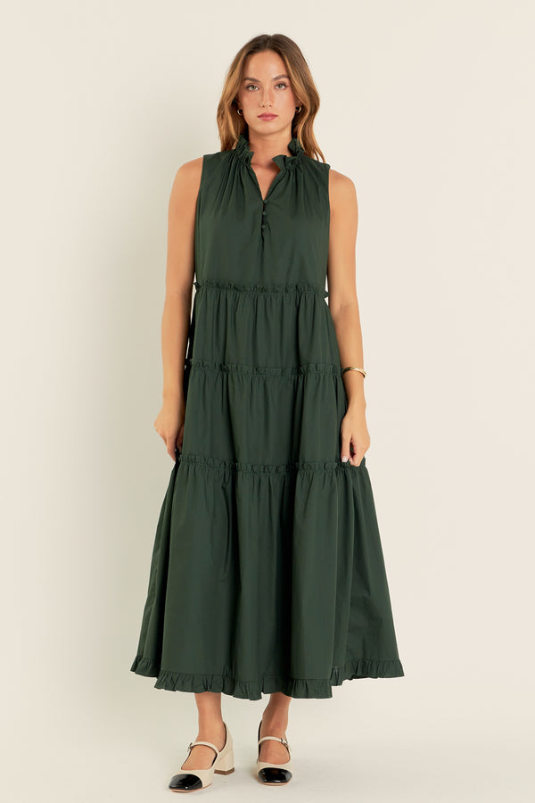 english factory Sleeveless Ruffled Maxi Dress OLIVE