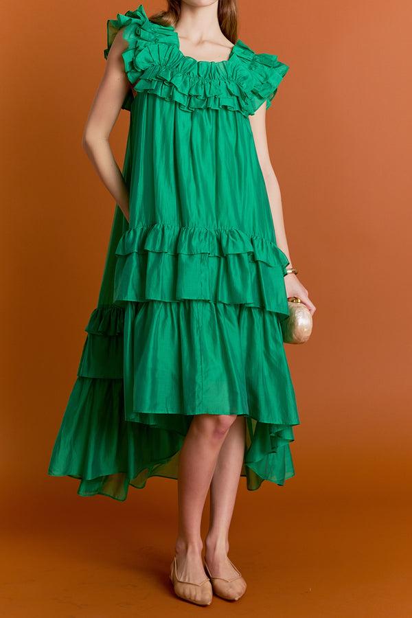 English Factory Sleeveless Ruffled Midi Dress GREEN