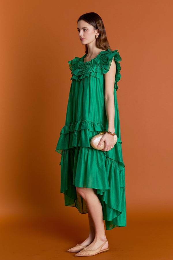 English Factory Sleeveless Ruffled Midi Dress GREEN