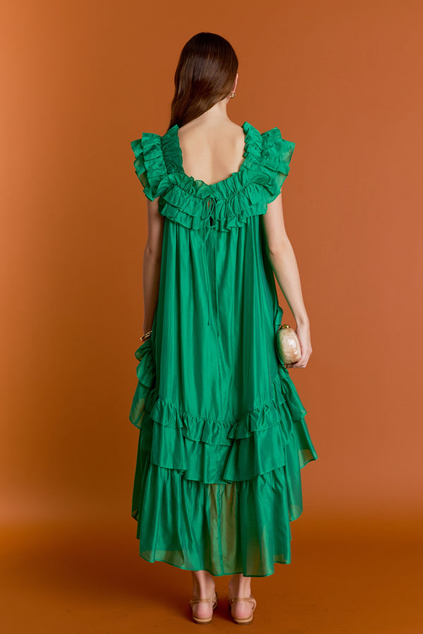 English Factory Sleeveless Ruffled Midi Dress GREEN
