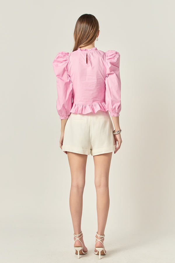 English Factory Smocking Detail Poplin Blouse PASTEL PINK