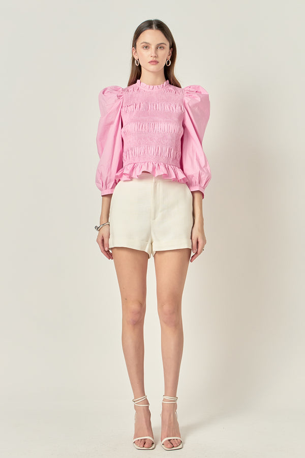 english factory Smocking Detail Poplin Blouse PASTEL PINK