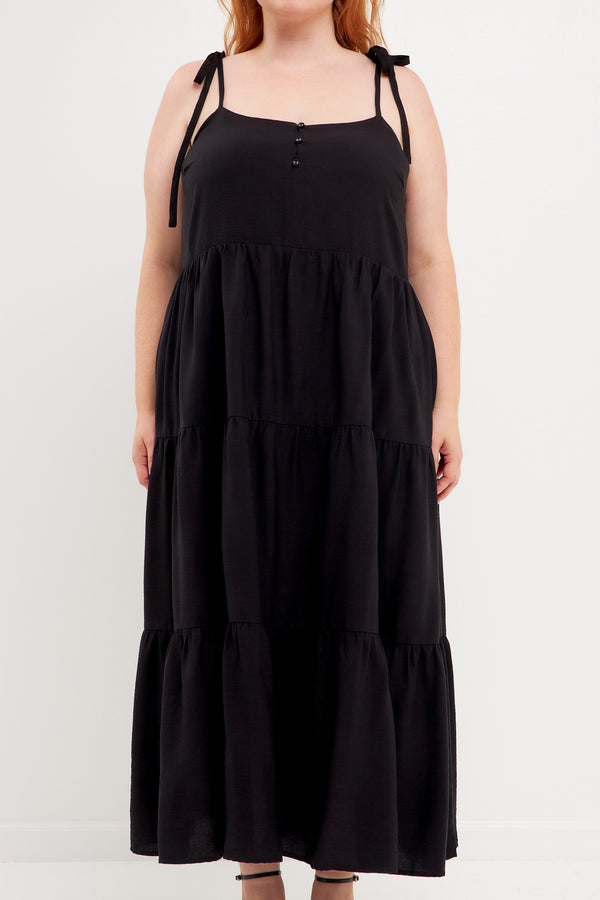 English Factory Spaghetti Tie Tiered Maxi Dress BLACK