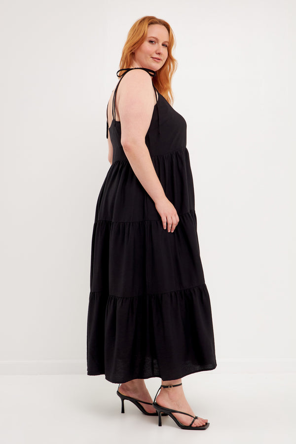 English Factory Spaghetti Tie Tiered Maxi Dress BLACK