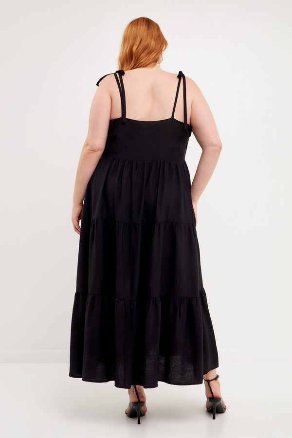 English Factory Spaghetti Tie Tiered Maxi Dress BLACK