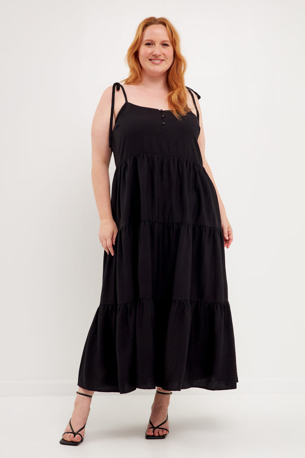 english factory Spaghetti Tie Tiered Maxi Dress BLACK