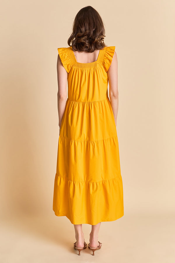 English Factory Square Neck Ruffle Detail Midi Dress ORANGE