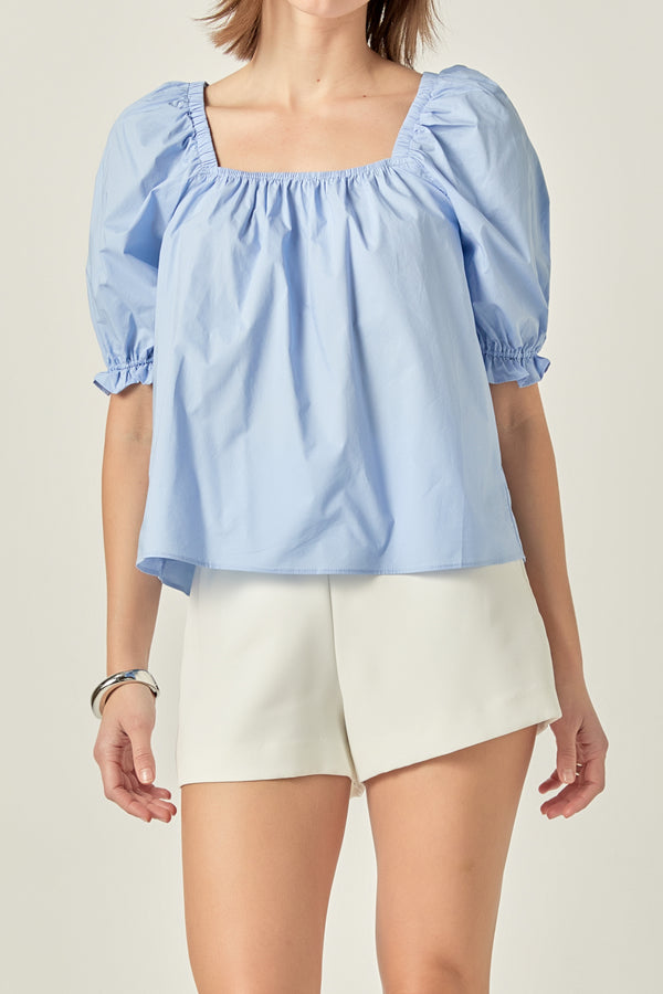 English Factory Square Neckline Puff Sleeve Top POWDER BLUE