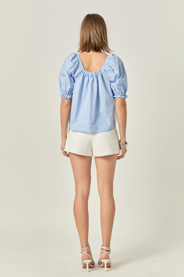 English Factory Square Neckline Puff Sleeve Top POWDER BLUE