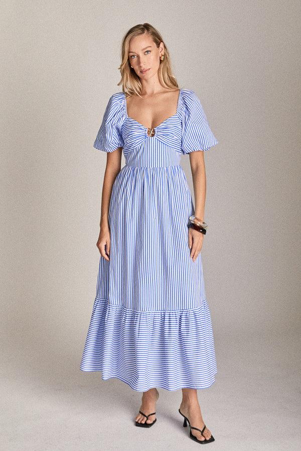 English Factory Starfish Striped Midi Dress WHITE/BLUE
