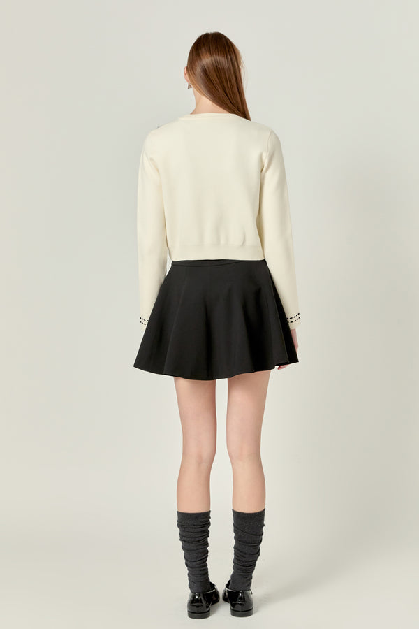 English Factory Stitch Detail Puff Sleeve Cardigan OFF WHITE