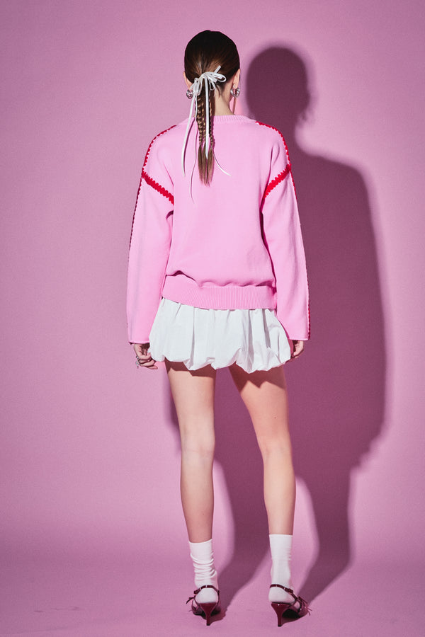 English Factory Stitch Detailed Crew Neck Knit PINK