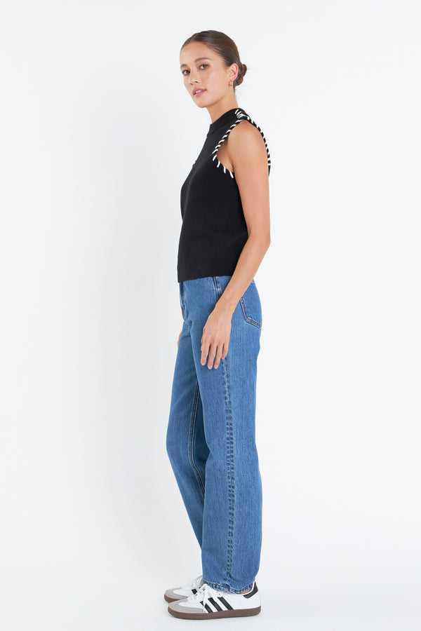 English Factory Stitch Detailed Knit Vest BLACK/WHITE