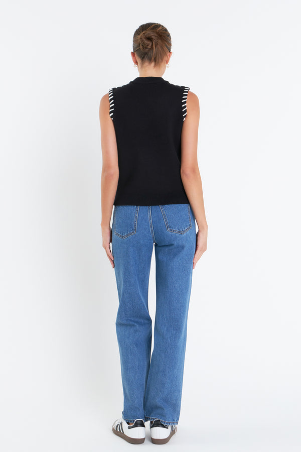 English Factory Stitch Detailed Knit Vest BLACK/WHITE