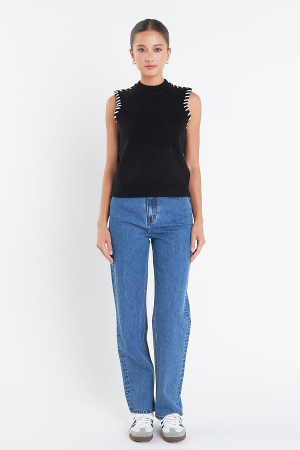 english factory Stitch Detailed Knit Vest BLACK/WHITE