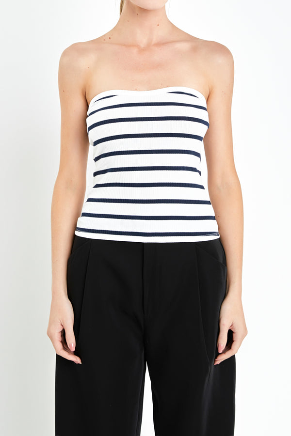 English Factory Strapless Striped Knit Top NAVY/WHITE
