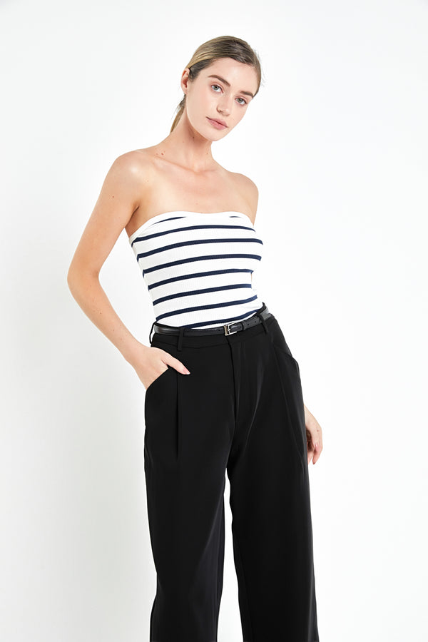 english factory Strapless Striped Knit Top NAVY/WHITE