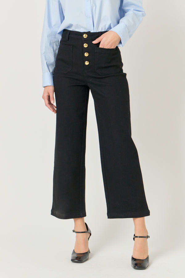 English Factory Stretched Gold Button Culotte Pants BLACK