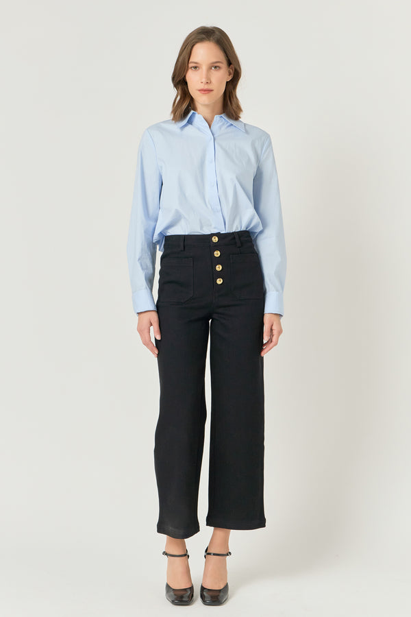 english factory Stretched Gold Button Culotte Pants BLACK
