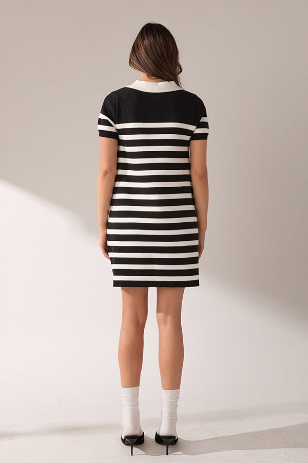 English Factory Stripe Collar Mini Dress BLACK/WHITE