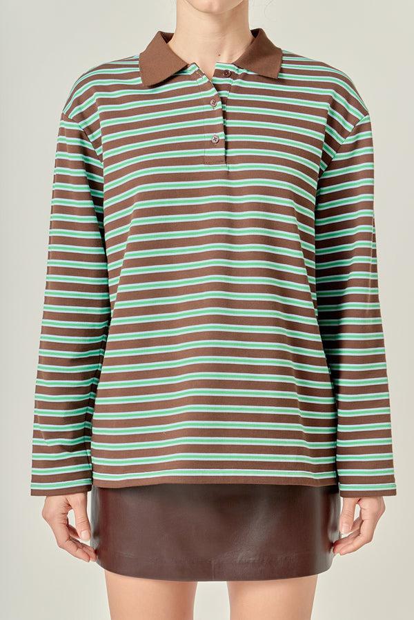 English Factory Stripe Collar Sweatshirt BROWN/GREEN