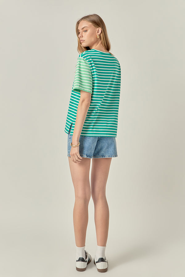 English Factory Stripe Color Block Short Sleeve Shirt GREEN