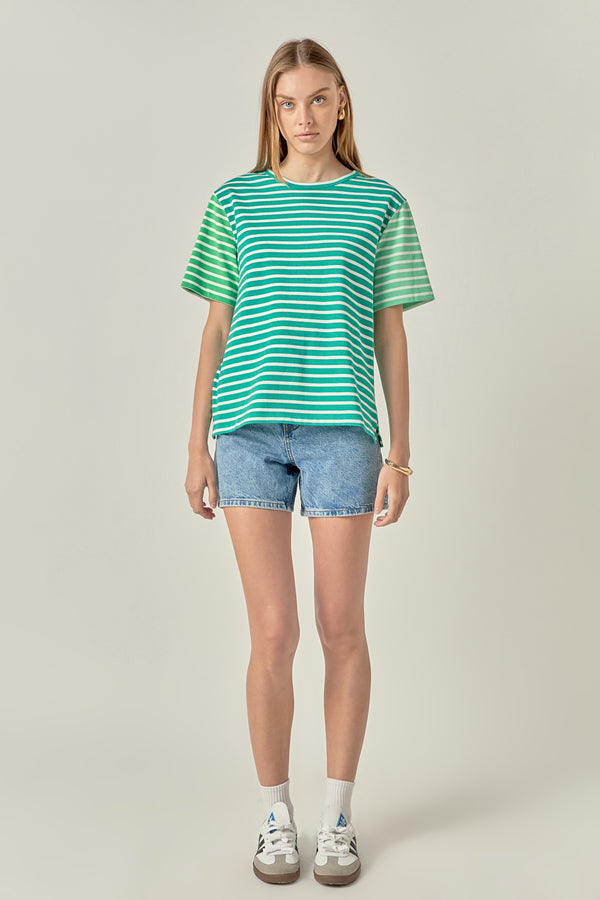 english factory Stripe Color Block Short Sleeve Shirt GREEN