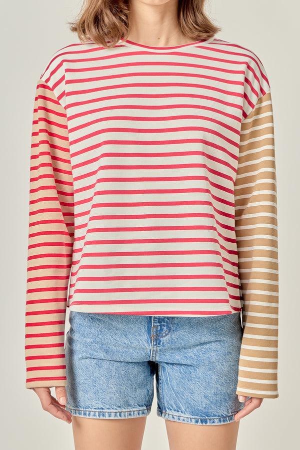 English Factory Stripe Color Block Sweatshirt RED MULTI