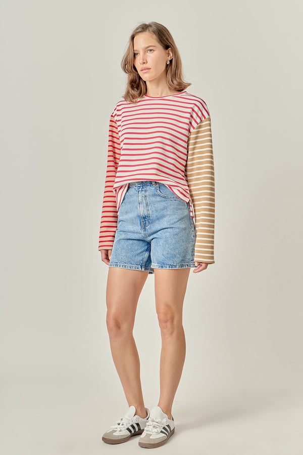 English Factory Stripe Color Block Sweatshirt RED MULTI