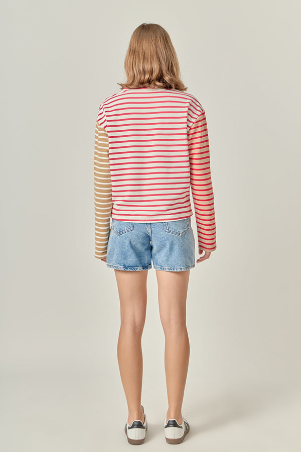 English Factory Stripe Color Block Sweatshirt RED MULTI