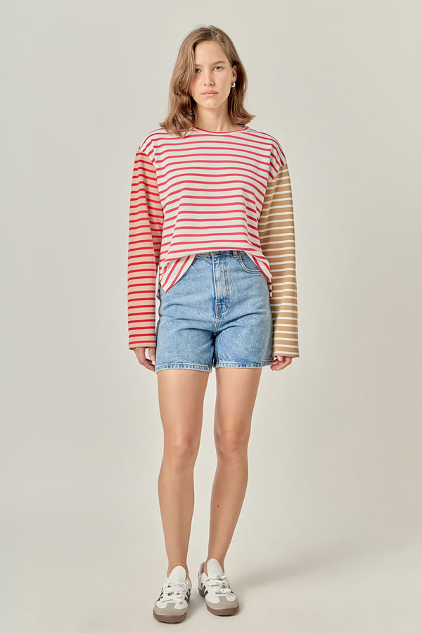 english factory Stripe Color Block Sweatshirt RED MULTI