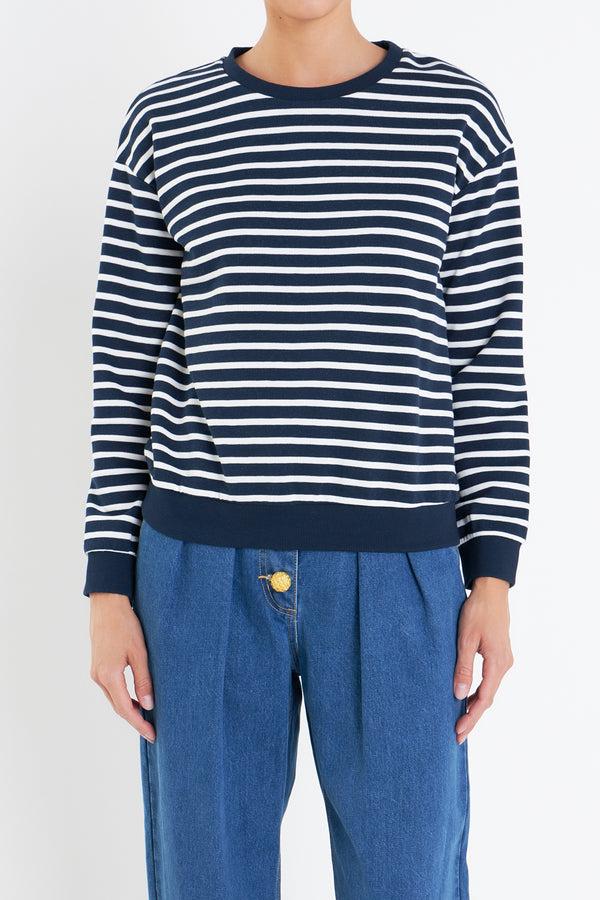 English Factory Stripe Drop Shoulder Sweatshirt NAVY/WHITE