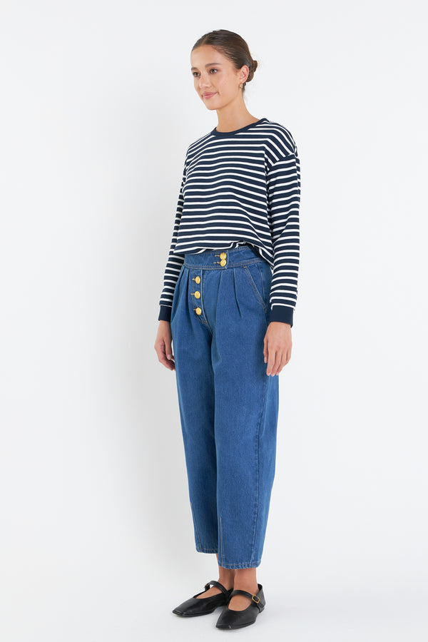 English Factory Stripe Drop Shoulder Sweatshirt NAVY/WHITE