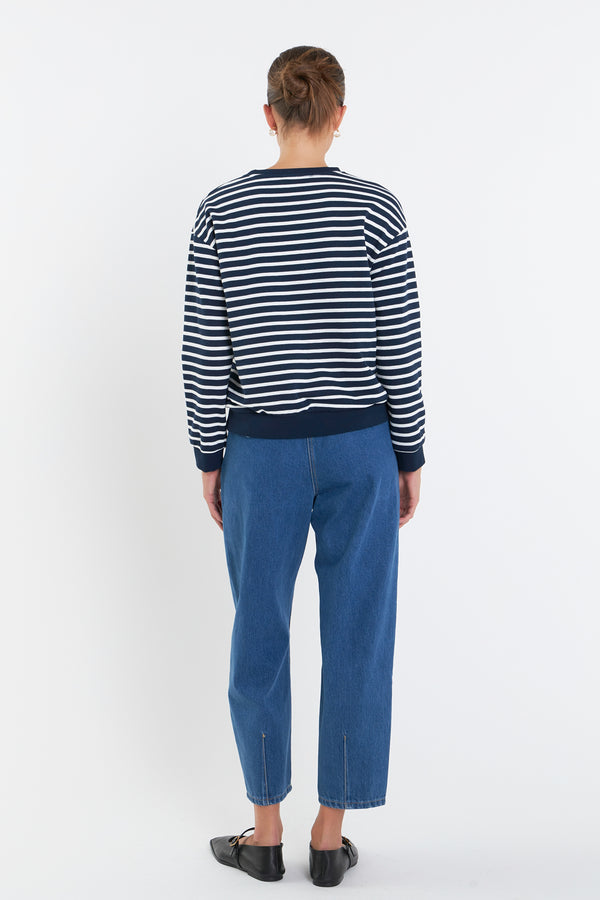 English Factory Stripe Drop Shoulder Sweatshirt NAVY/WHITE