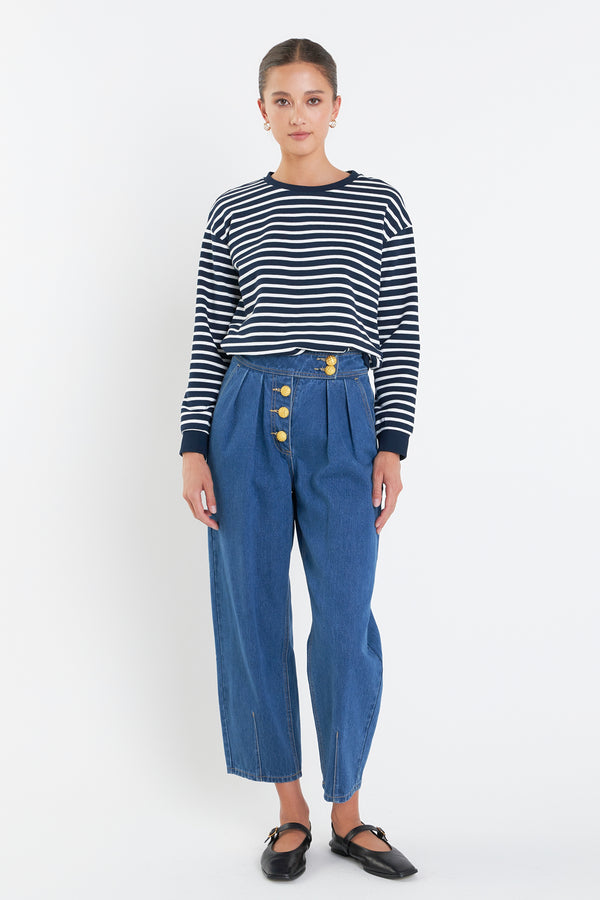 english factory Stripe Drop Shoulder Sweatshirt NAVY/WHITE