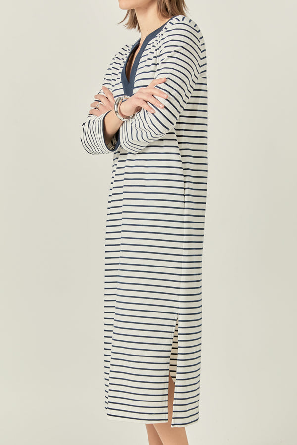 English Factory Stripe Jersey Midi Dress WHITE/NAVY