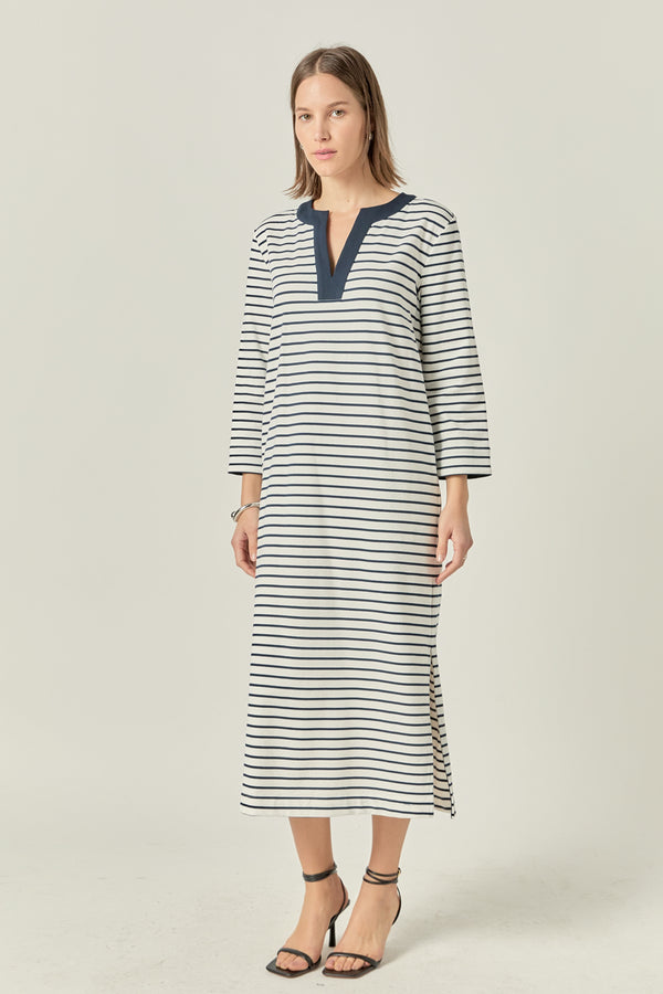 English Factory Stripe Jersey Midi Dress WHITE/NAVY