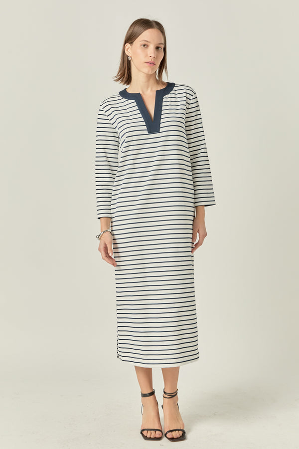 english factory Stripe Jersey Midi Dress WHITE/NAVY