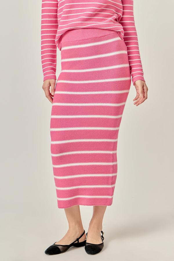 English Factory Stripe Knit Midi Skirt In Pink PINK/WHITE