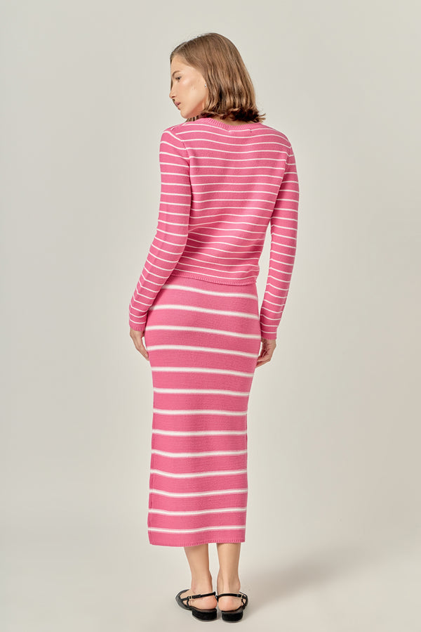 English Factory Stripe Knit Midi Skirt In Pink PINK/WHITE
