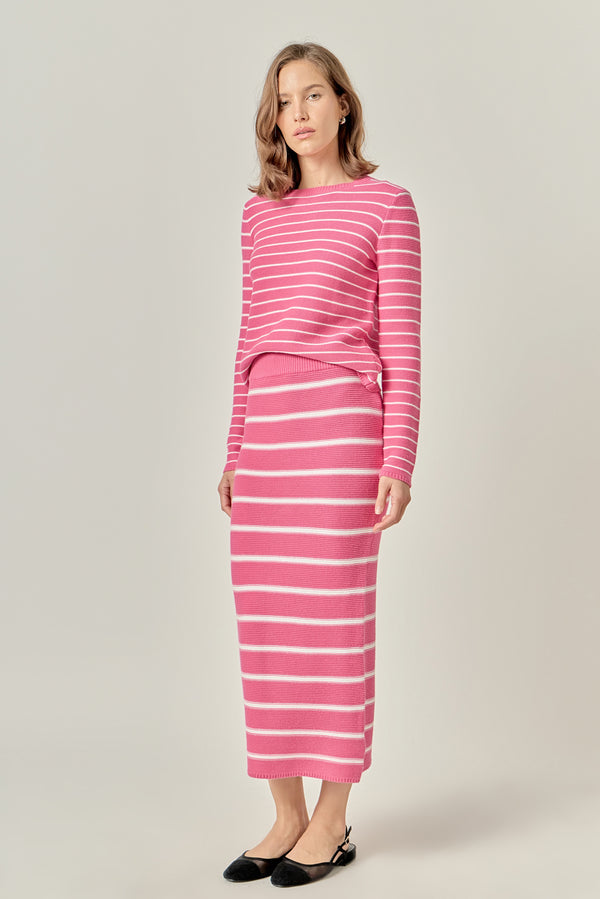 english factory Stripe Knit Midi Skirt in Pink PINK/WHITE