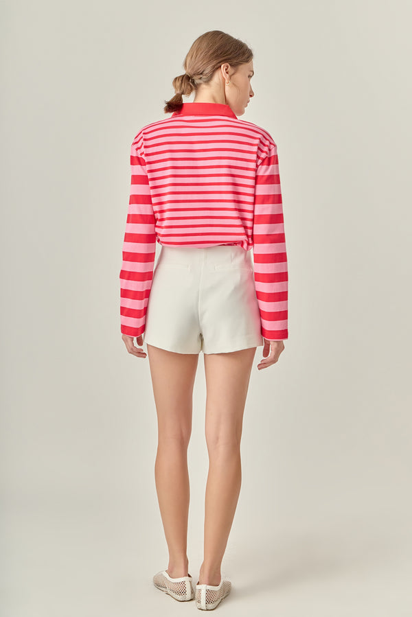 English Factory Stripe Long Sleeve Collared Knit Top PINK/RED