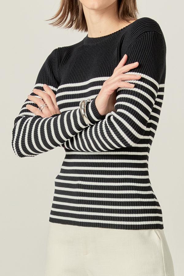 English Factory Stripe Long Sleeve Knit Top BLACK/WHITE