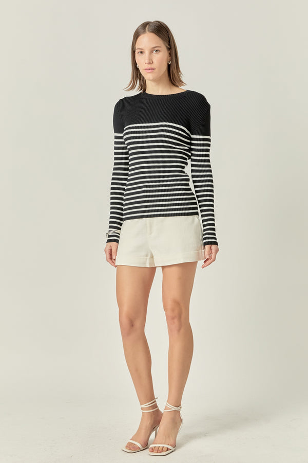 English Factory Stripe Long Sleeve Knit Top BLACK/WHITE