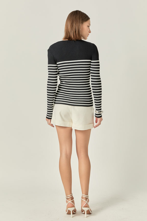 English Factory Stripe Long Sleeve Knit Top BLACK/WHITE