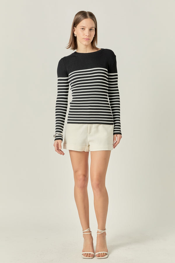 english factory Stripe Long Sleeve Knit Top BLACK/WHITE