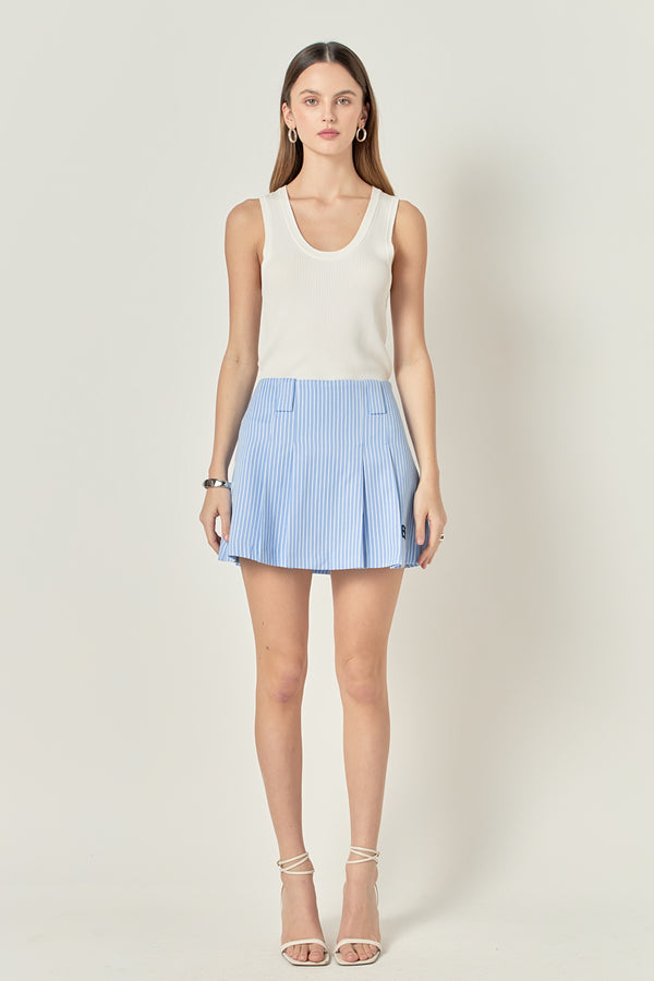 English Factory Stripe Mini Pleated Skort POWDER BLUE/WHITE